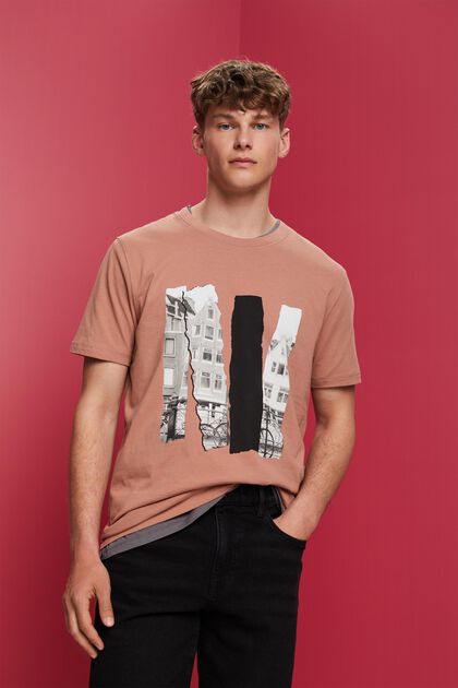Rundhals-T-Shirt mit Print, 100 % Baumwolle