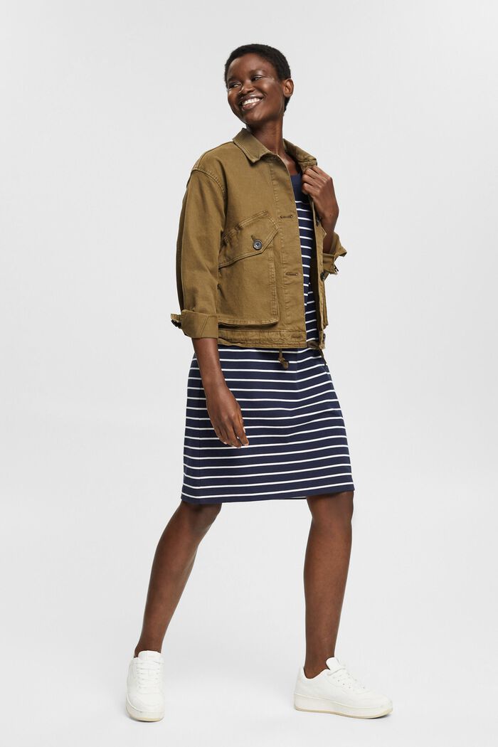 Jerseykleid mit Streifen, 100% Baumwolle, NAVY, detail image number 1