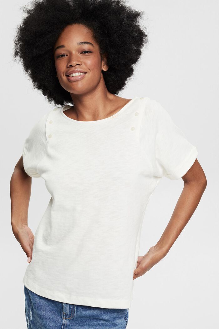 T-Shirt mit Knöpfen, 100% Baumwolle, OFF WHITE, detail image number 0