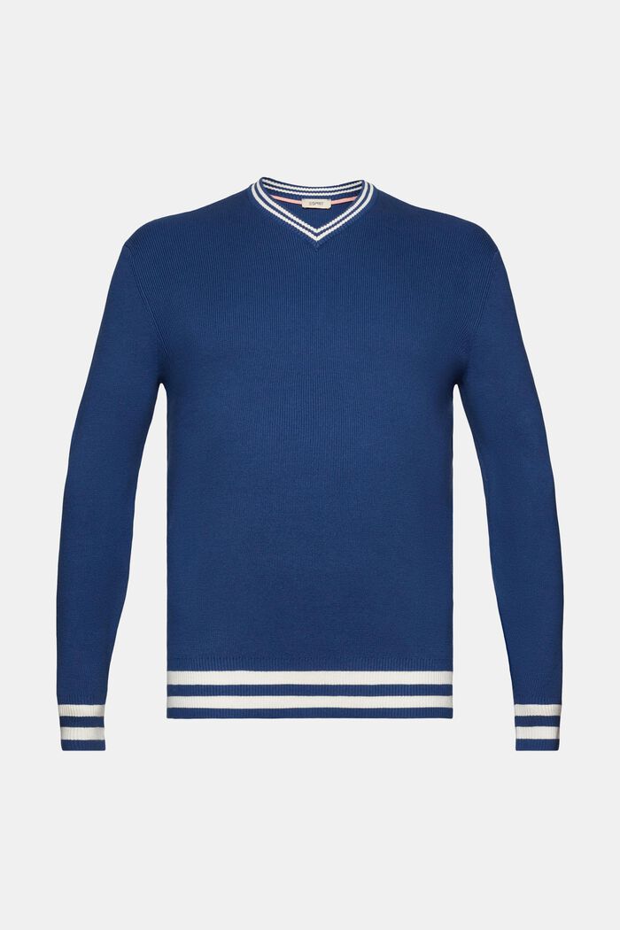 Pullover mit V-Ausschnitt, nachhaltige Baumwolle, BLUE, detail image number 6
