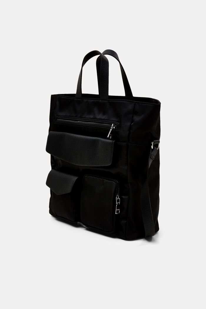 Nylon-Totebag mit Fronttaschen, BLACK, detail image number 2