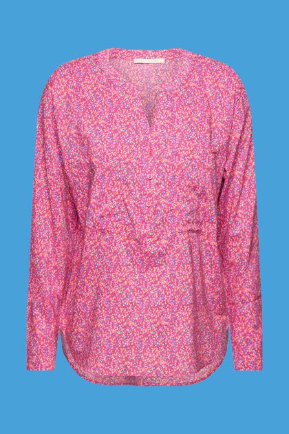 Florale Bluse mit V-Ausschnitt und Knöpfen, PINK FUCHSIA, overview