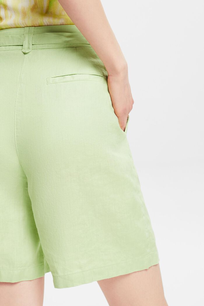 Shorts aus Leinen mit weitem Bein, LIGHT GREEN, detail image number 4
