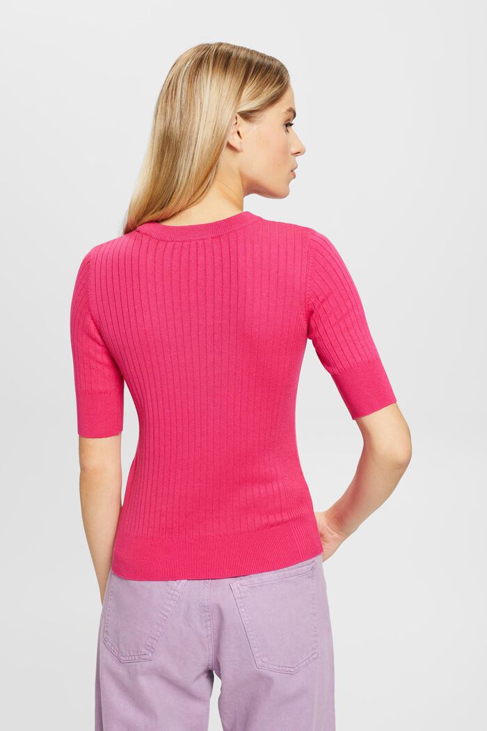Gerippter Kurzarm-Pullover, PINK FUCHSIA, detail image number 3