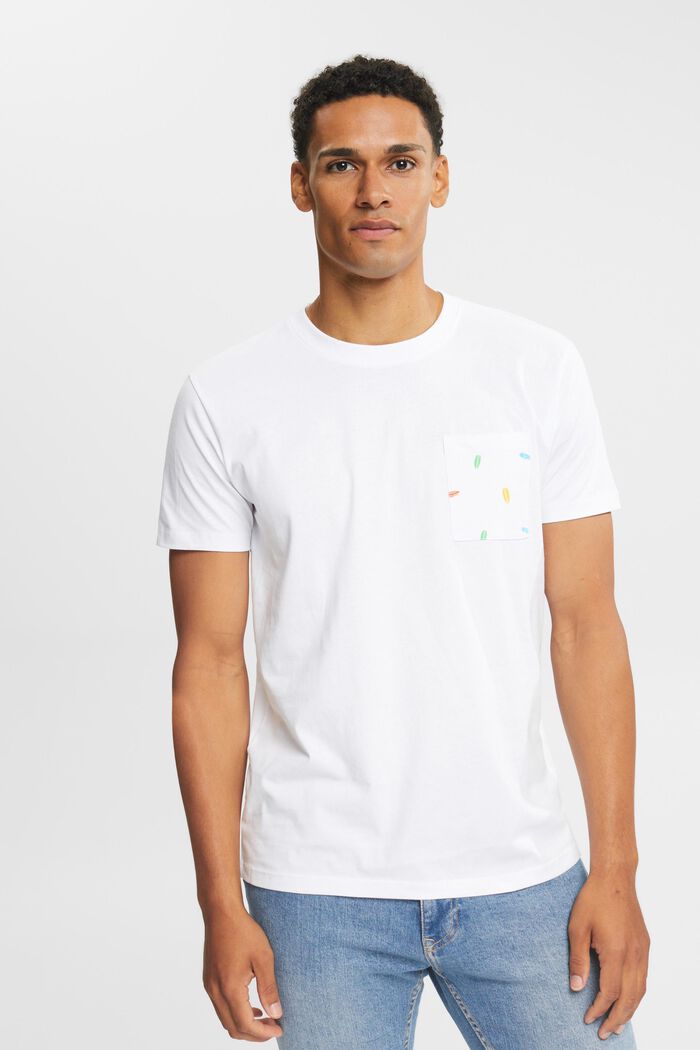 Jersey-T-Shirt mit Brusttasche, WHITE, overview