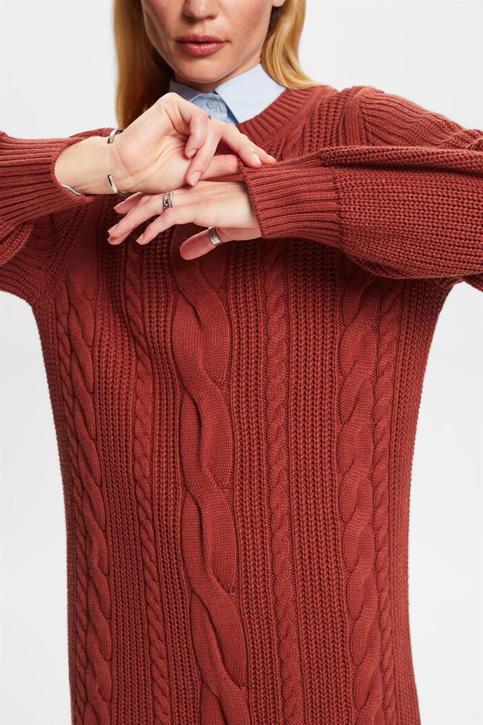 Zopfstrick-Pulloverkleid aus Wollmix, RUST BROWN, detail image number 2