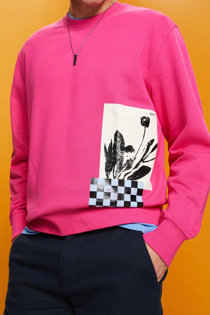 Rundhals-Sweatshirt mit Print, 100 % Baumwolle, PINK FUCHSIA, detail image number 2