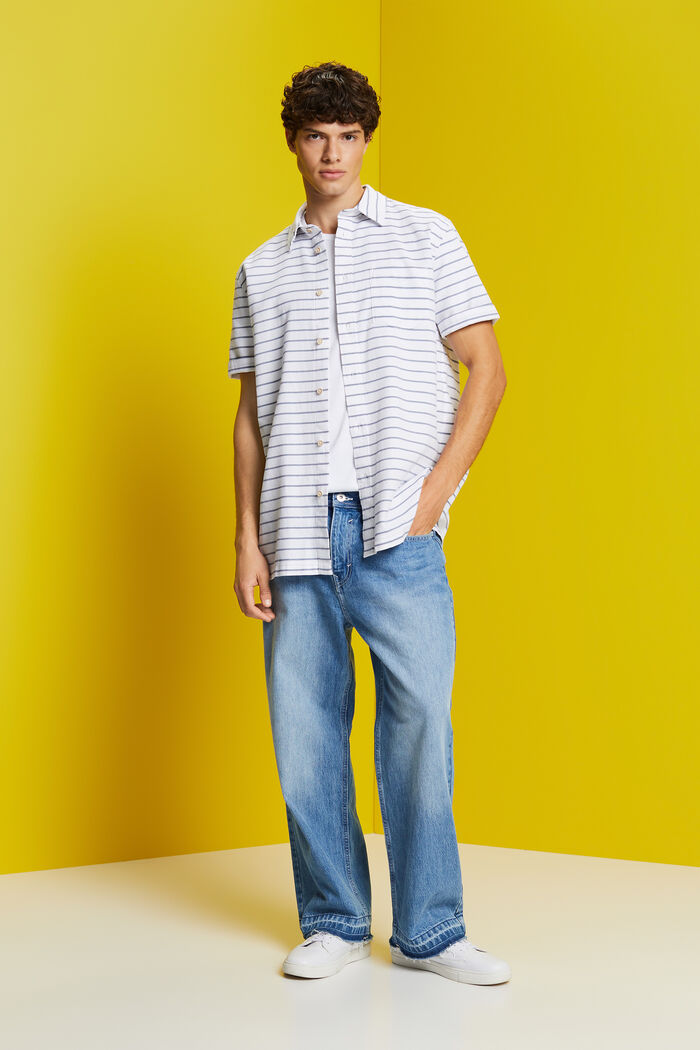 Hemd aus gestreiftem Waffel-Piqué, 100 % Baumwolle, WHITE, detail image number 1