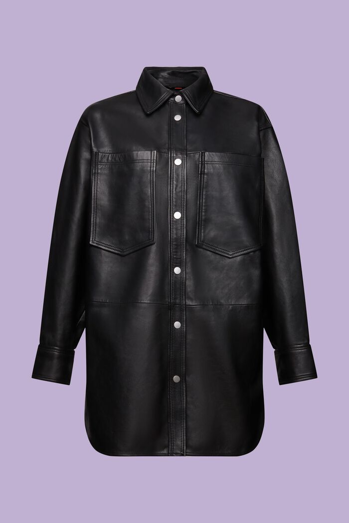 Oversize-Hemdjacke aus Leder, BLACK, detail image number 6