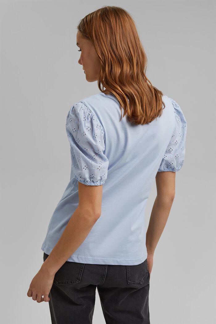 T-Shirt mit Stoffärmeln und Lochstickerei, LIGHT BLUE LAVENDER, detail image number 3