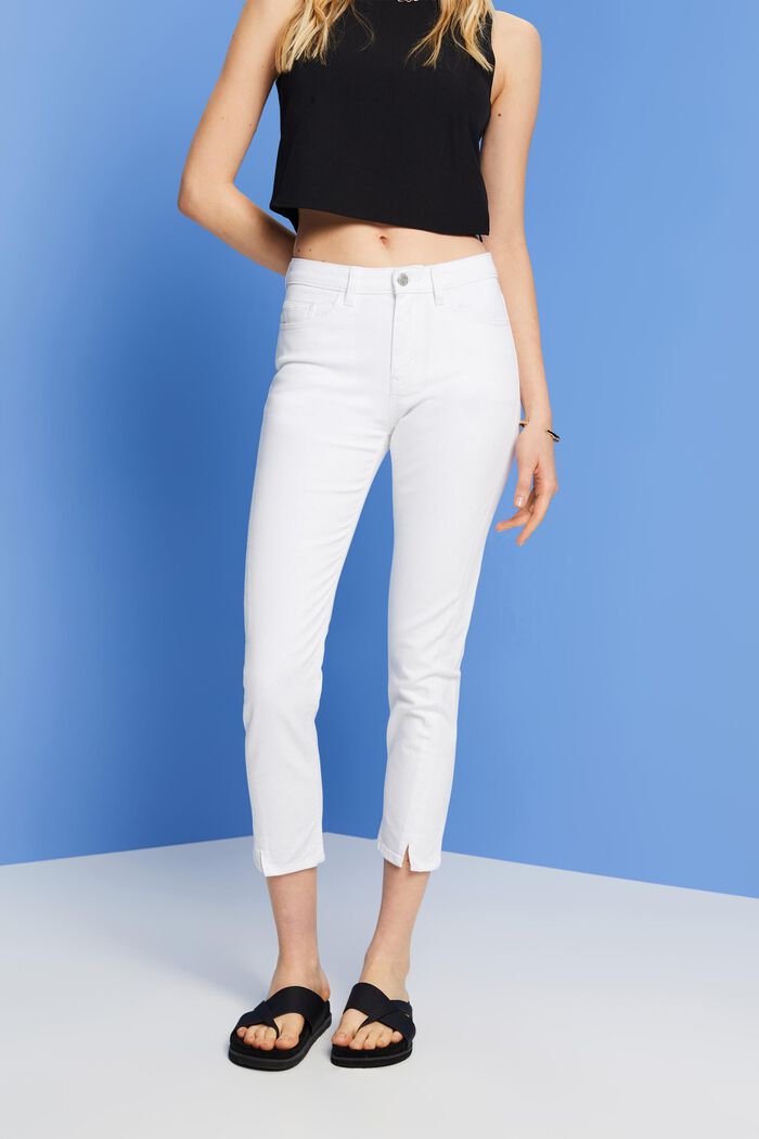 Verkürzte Stretch-Jeans mit Saumschlitzen, WHITE, detail image number 0