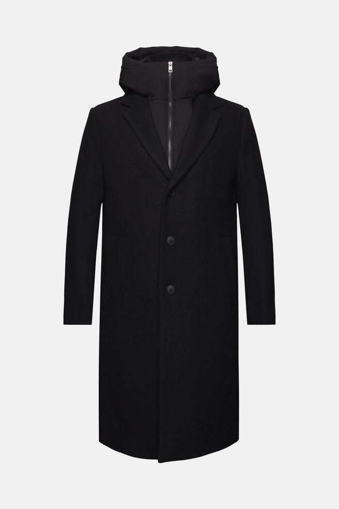 Mantel mit abnehmbarer Kapuze aus Wollmix, BLACK, detail image number 6