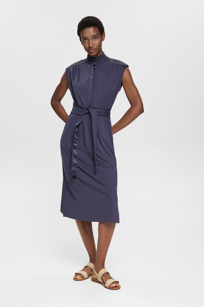 Jerseykleid in Hemdblusen-Optik, LENZING™ ECOVERO™, DARK BLUE, detail image number 1
