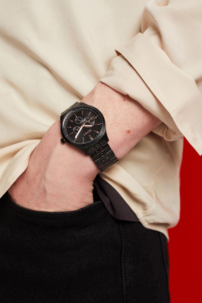 Edelstahl-Uhr mit Gliederarmband, BLACK, detail image number 2