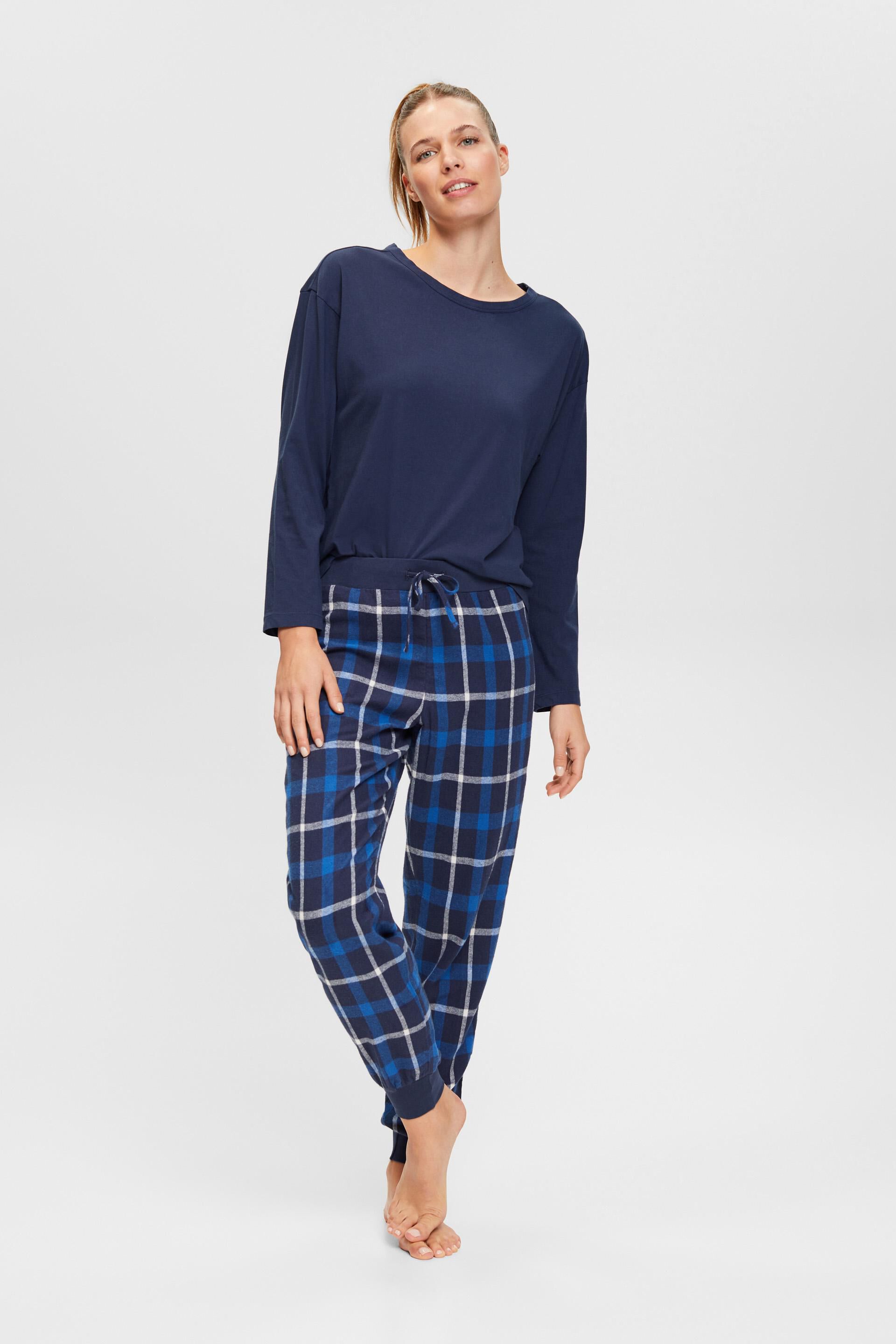 Esprit Pyjama-Hose aus Jersey in Blau Damen Bekleidung Nachtwäsche Schlafanzüge 