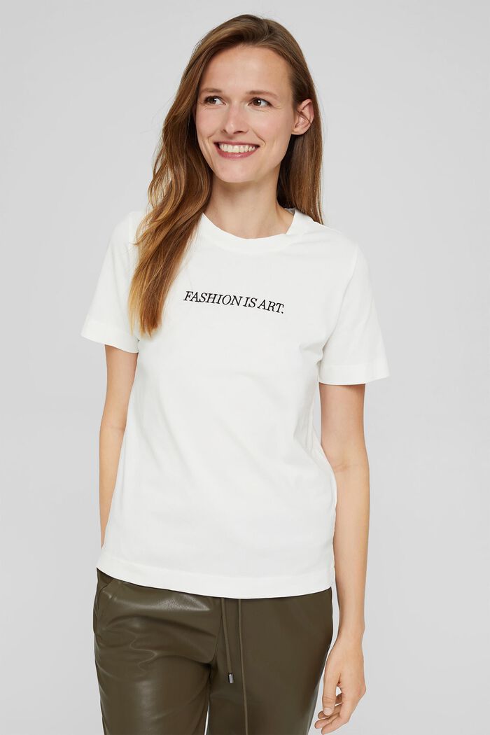 T-Shirt mit Stickerei, 100% Organic Cotton, OFF WHITE, detail image number 0