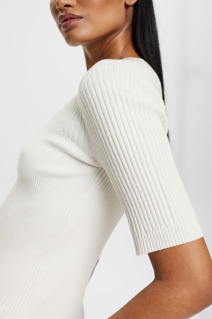 Gerippter Kurzarm-Pullover, OFF WHITE, detail image number 2
