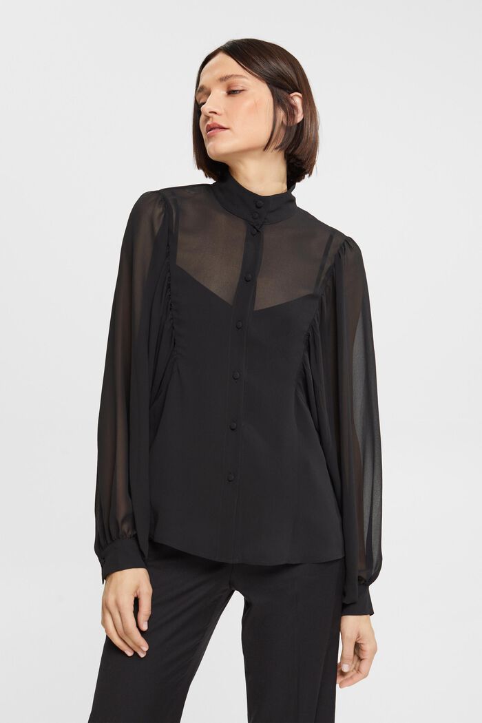 Leger geschnittene Chiffonbluse, BLACK, detail image number 0