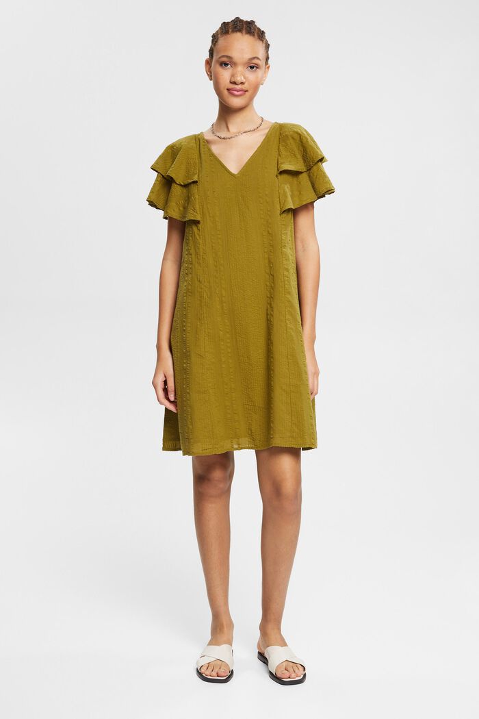 Kleid aus strukturierter Baumwolle, OLIVE, detail image number 0