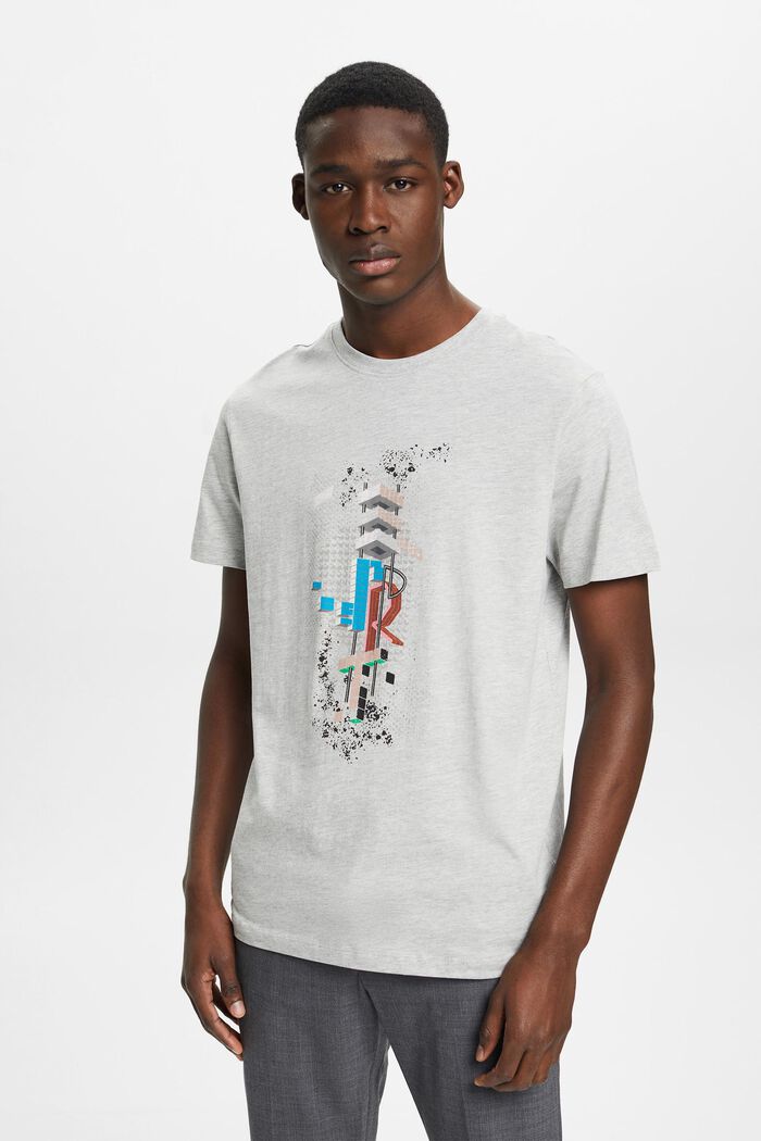 Schmal geschnittenes T-Shirt mit Print vorne, LIGHT GREY, detail image number 0