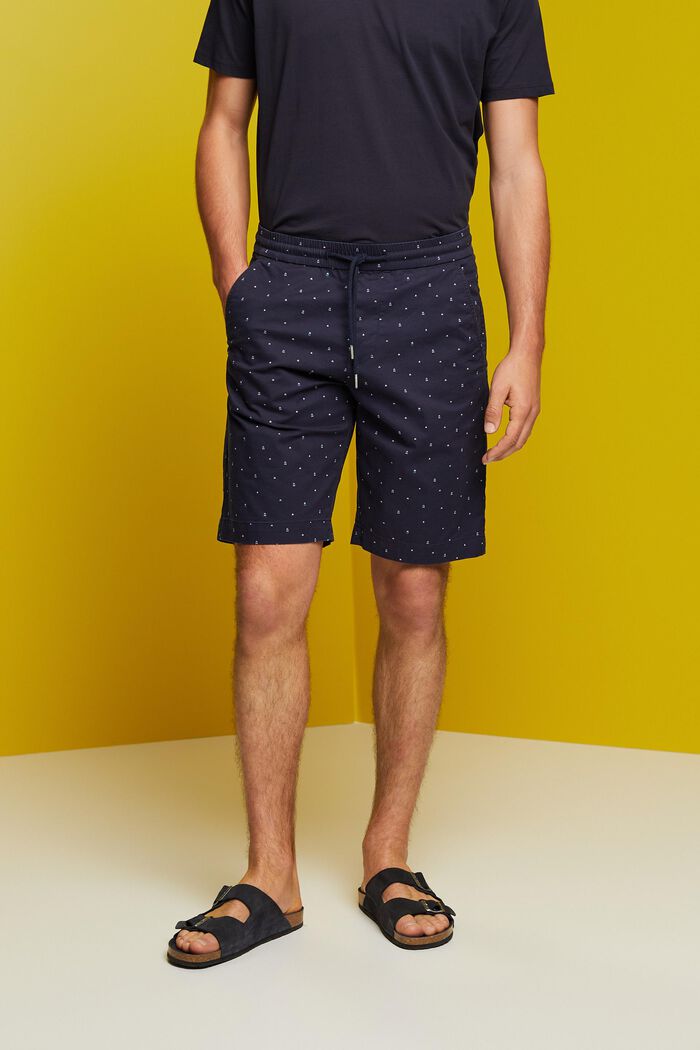 Gemusterte Pull-on-Shorts, Baumwollstretch, NAVY, detail image number 0