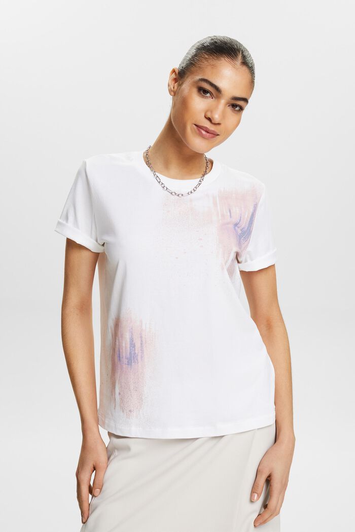 Baumwoll-T-Shirt mit Grafikprint, WHITE, detail image number 0