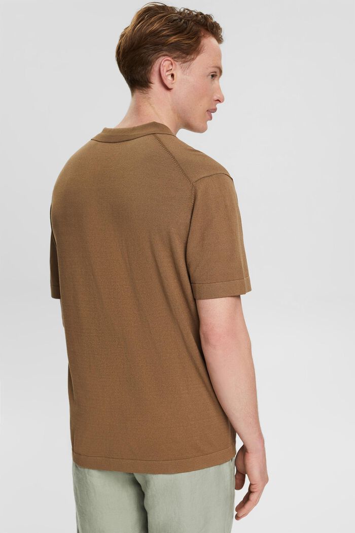 Polo-Shirt aus Feinstrick, LENZING™ ECOVERO™, CARAMEL, detail image number 3