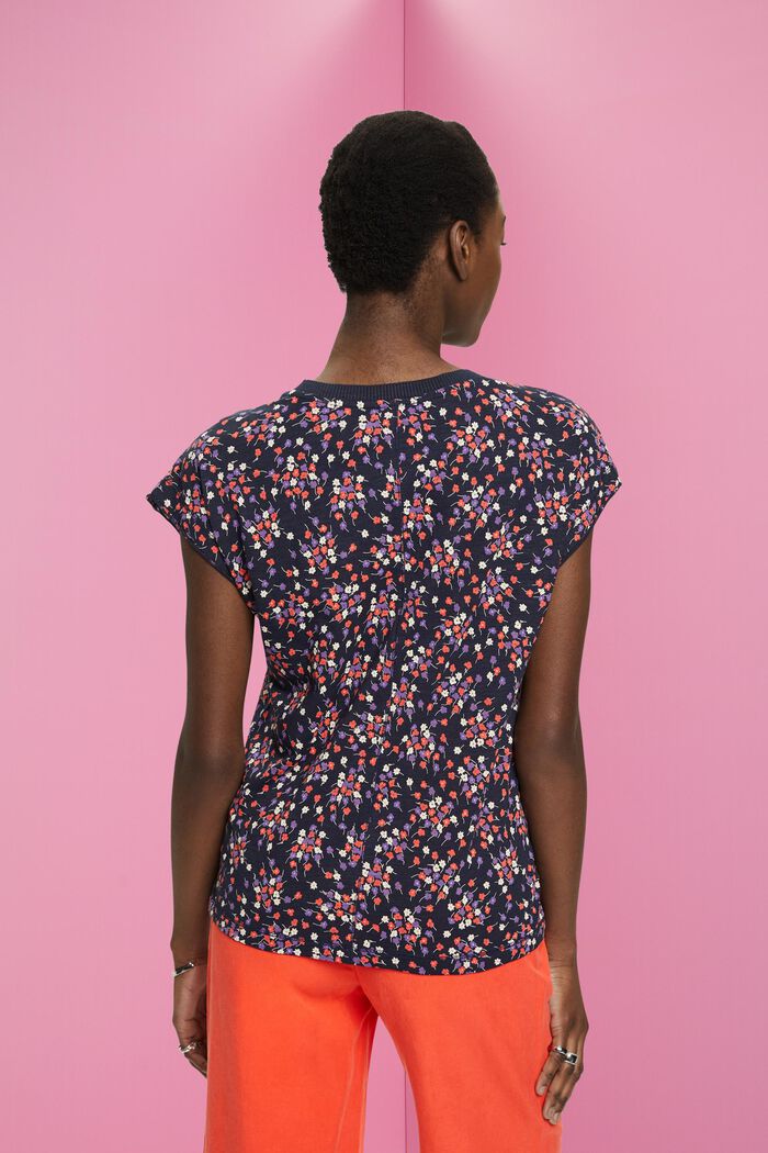 Ärmelloses T-Shirt mit floralem Allover-Muster, NAVY, detail image number 3