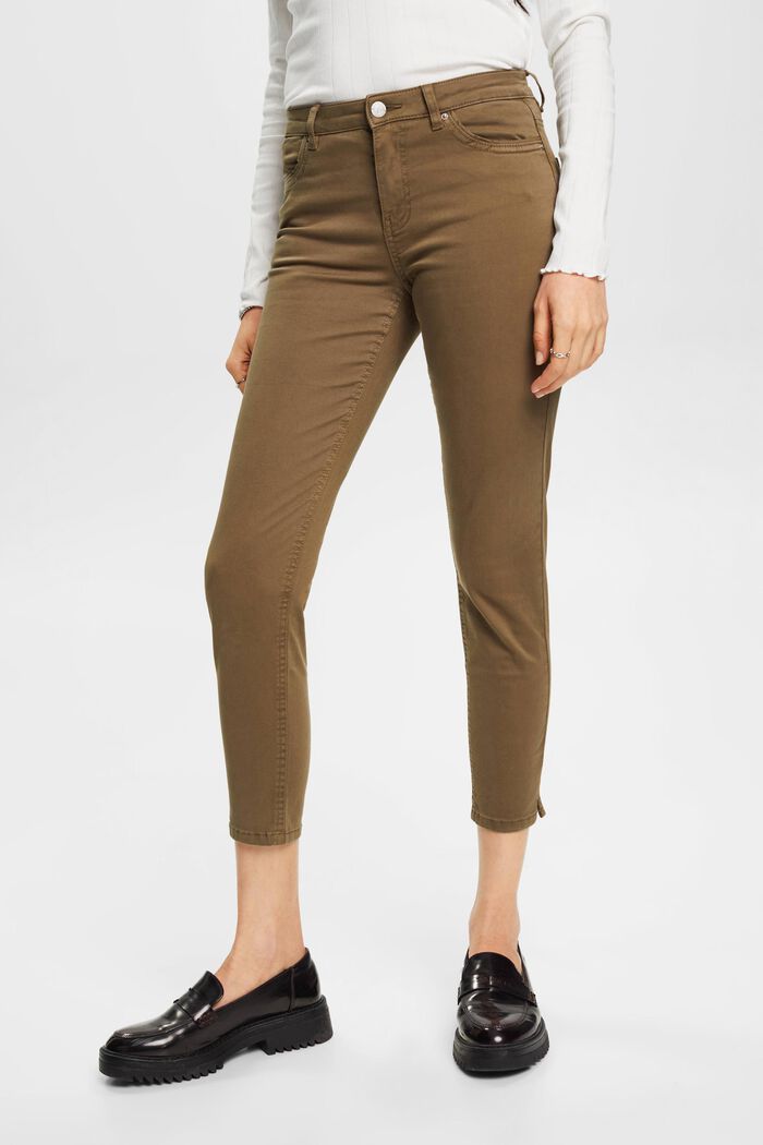 Stretchige Mid-Rise-Hose in Cropped-Länge, KHAKI GREEN, detail image number 0