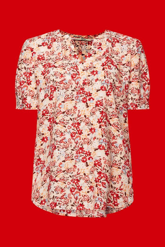 Florale Bluse mit geschlitztem Ausschnitt, LIGHT PINK, detail image number 6