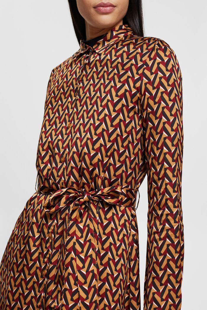 Satin-Kleid mit Muster und Bindegürtel, BROWN, detail image number 2