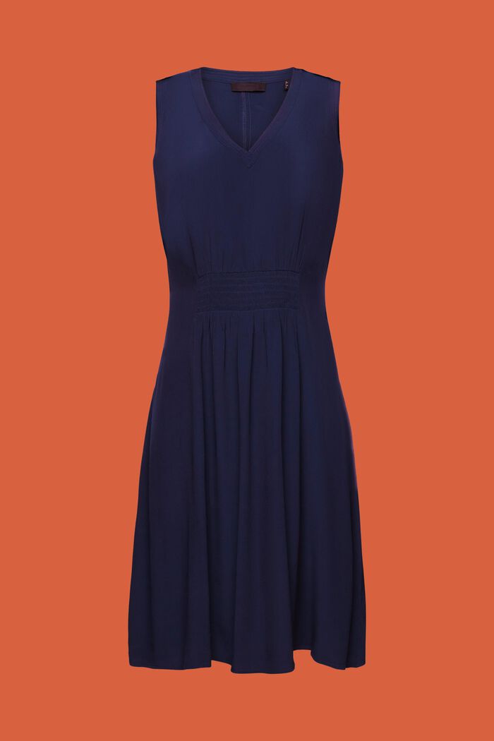 A-Linien-Kleid mit gesmokter Taille, NAVY, detail image number 5