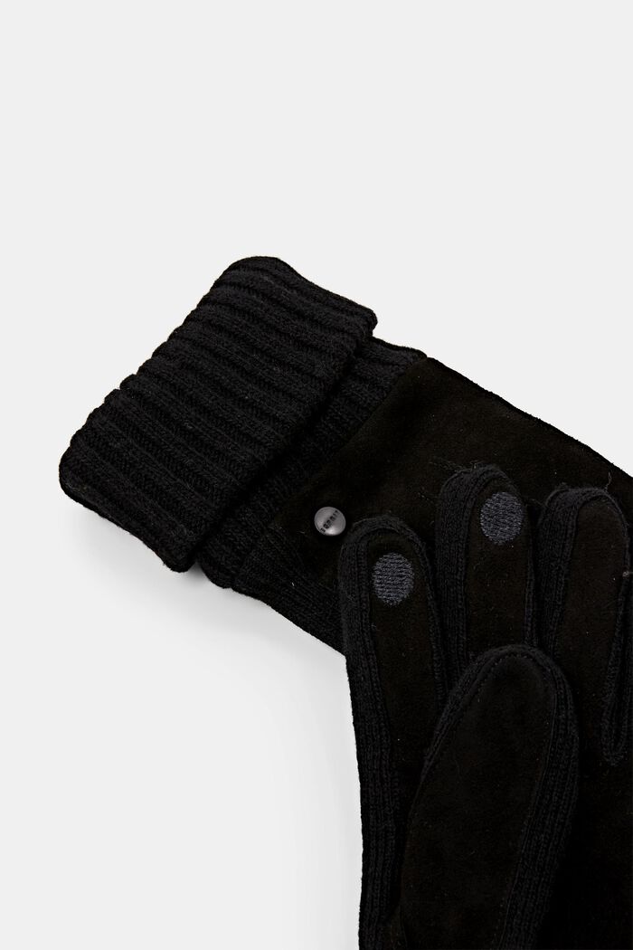 Handschuhe aus Leder und Wollmix, BLACK, detail image number 1