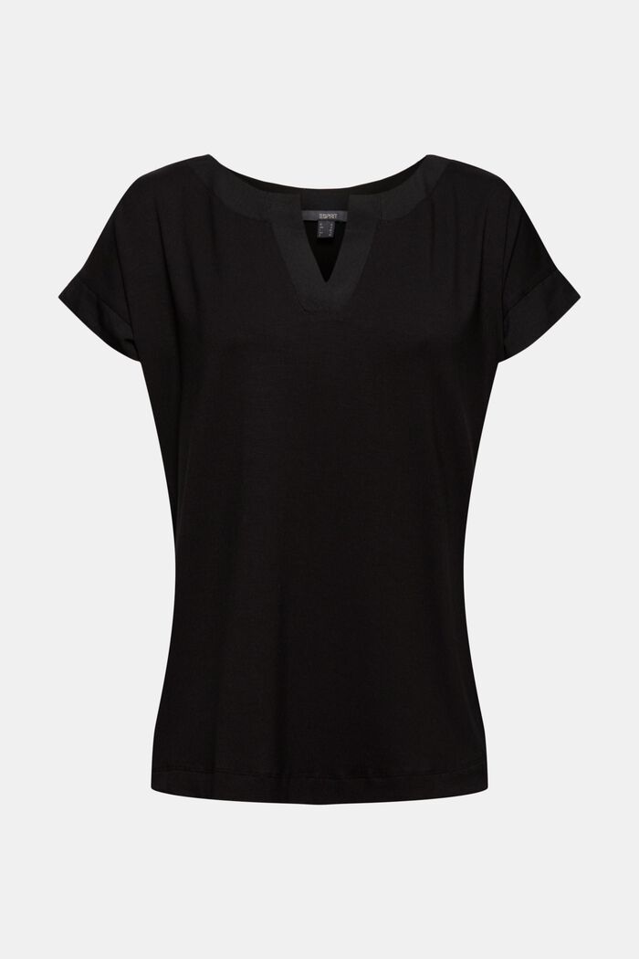 T-Shirt mit Lyocell und Chiffon-Details, BLACK, detail image number 0