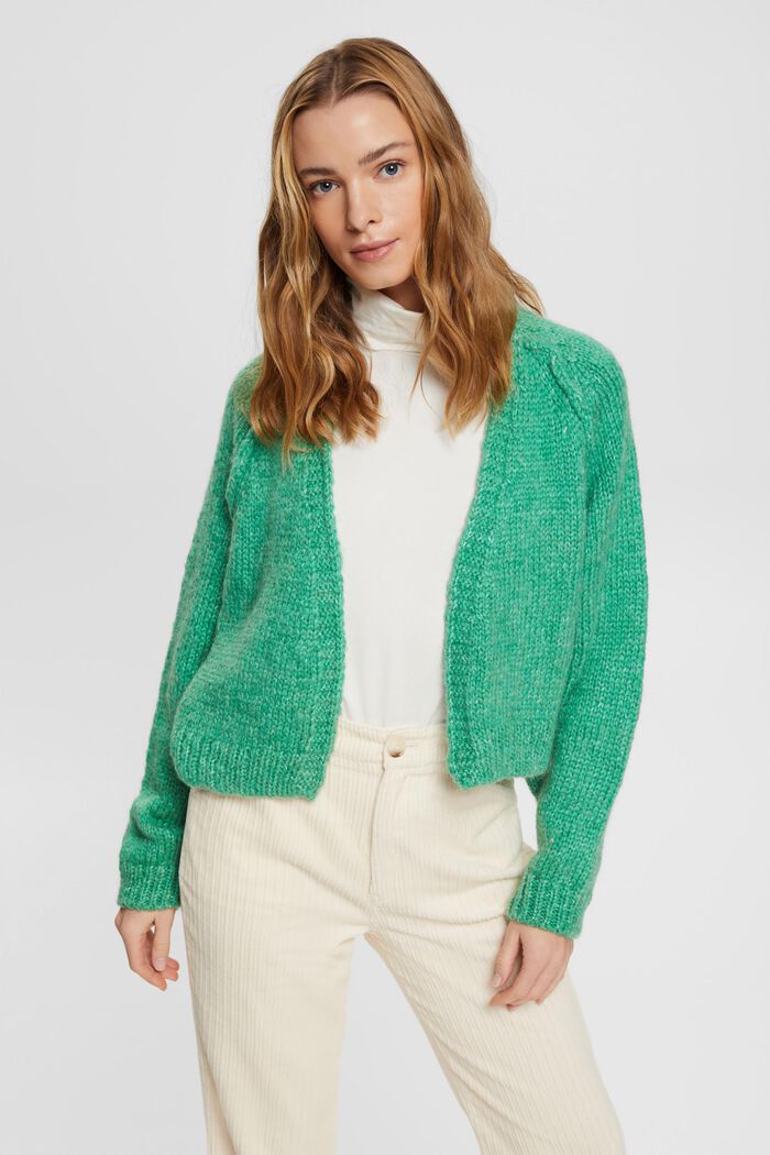 Cropped-Cardigan aus Wollmix, LIGHT GREEN, detail image number 0