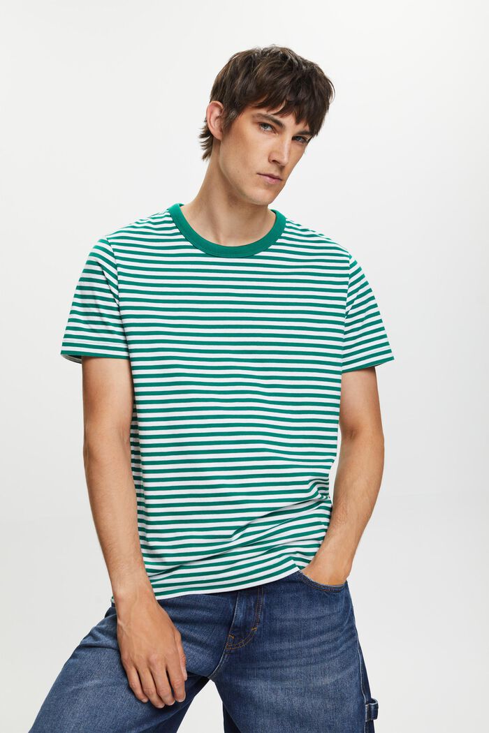 Gestreiftes Jersey T-Shirt, 100 % Baumwolle, DARK GREEN, detail image number 0