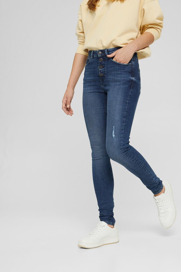 Superstretch-Jeans mit Knopfleiste, Bio-Baumwolle, BLUE DARK WASHED, detail image number 0