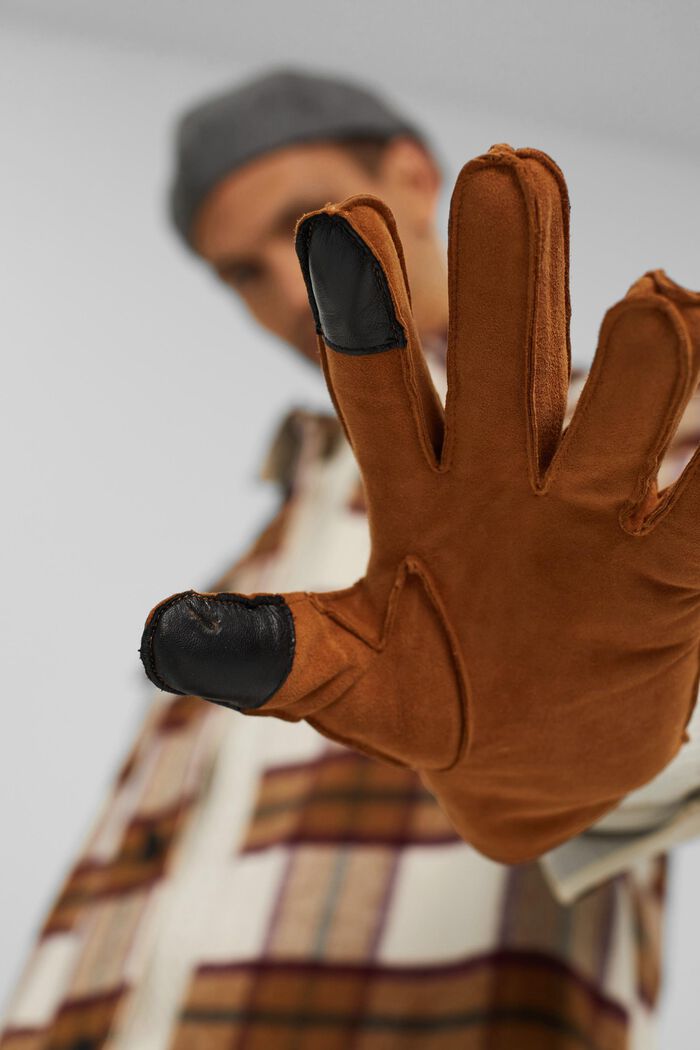 Handschuhe aus Veloursleder, CARAMEL, detail image number 3