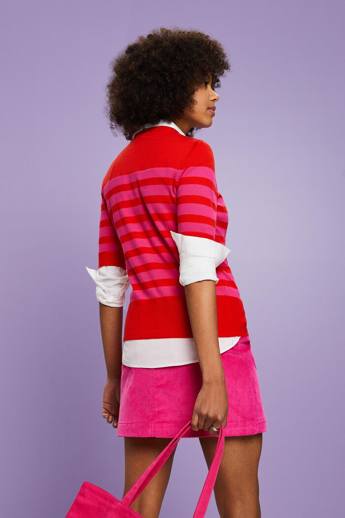 Gestreiftes Sweatshirt mit Rundhalsausschnitt, RED, detail image number 4