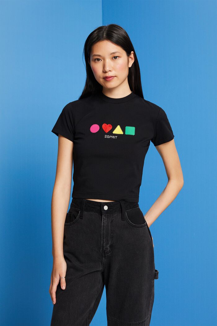 T-Shirt aus Bio-Baumwolle mit geometrischem Print, BLACK, detail image number 4