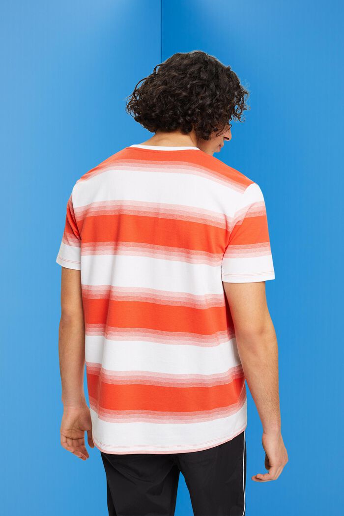 Gestreiftes T-Shirt aus Baumwollpikee, ORANGE RED, detail image number 3
