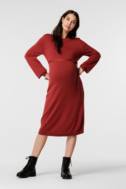 Midi-Kleid in Strickqualität mit abnehmbarem Gürtel, DARK RED, overview