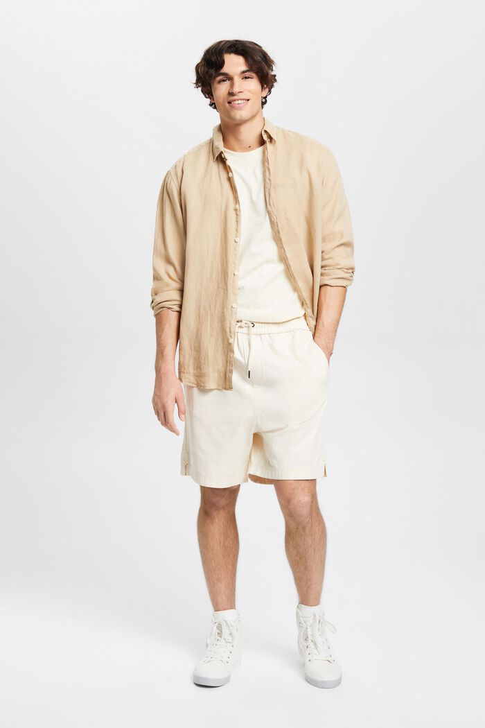 Shorts aus reiner Baumwolle mit Print hinten, CREAM BEIGE, detail image number 1