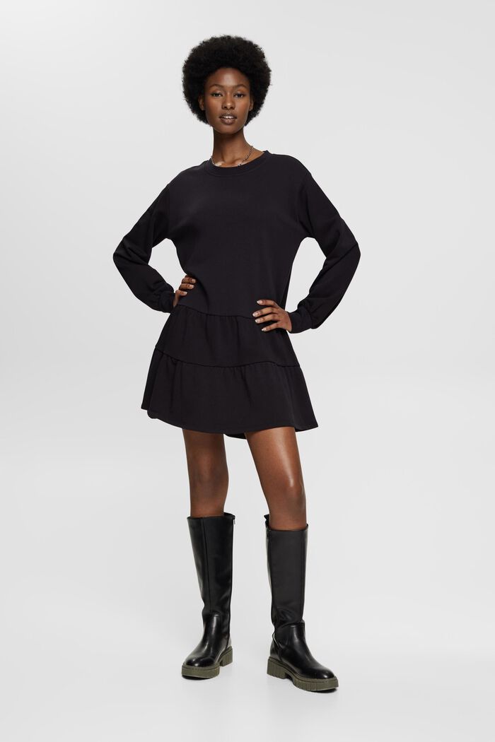 Mini-Sweatshirt-Kleid mit Rüschen, BLACK, detail image number 4