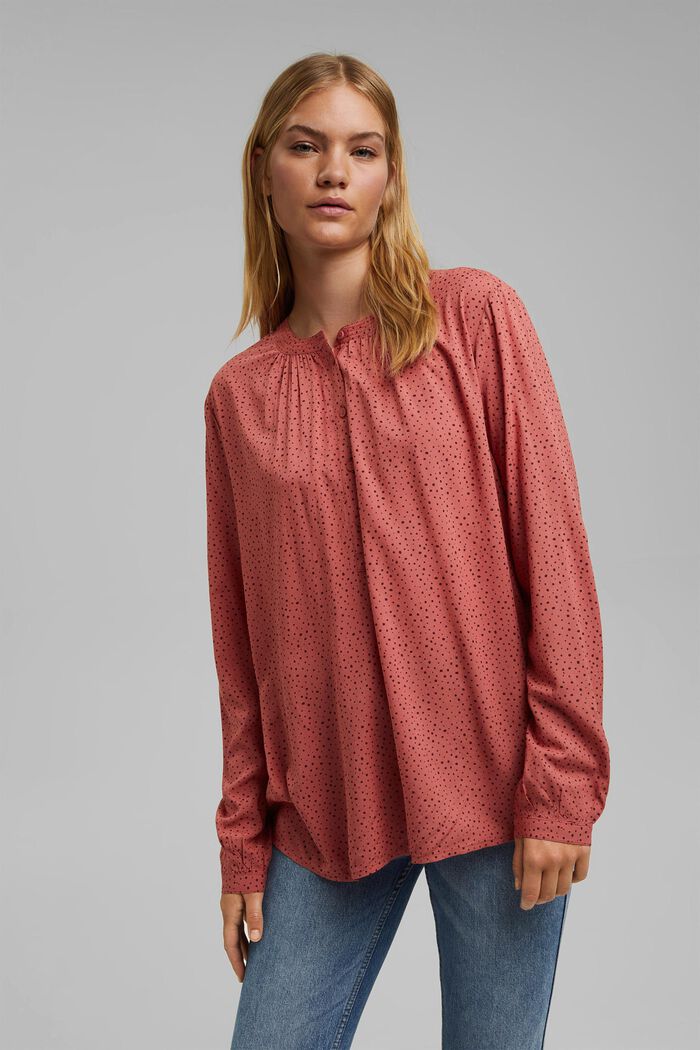 Henley-Bluse mit Print, LENZING™ ECOVERO™, CORAL, detail image number 0