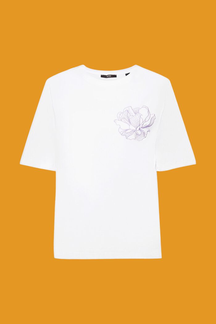 Baumwoll-T-Shirt mit floraler Stickerei, OFF WHITE, detail image number 6