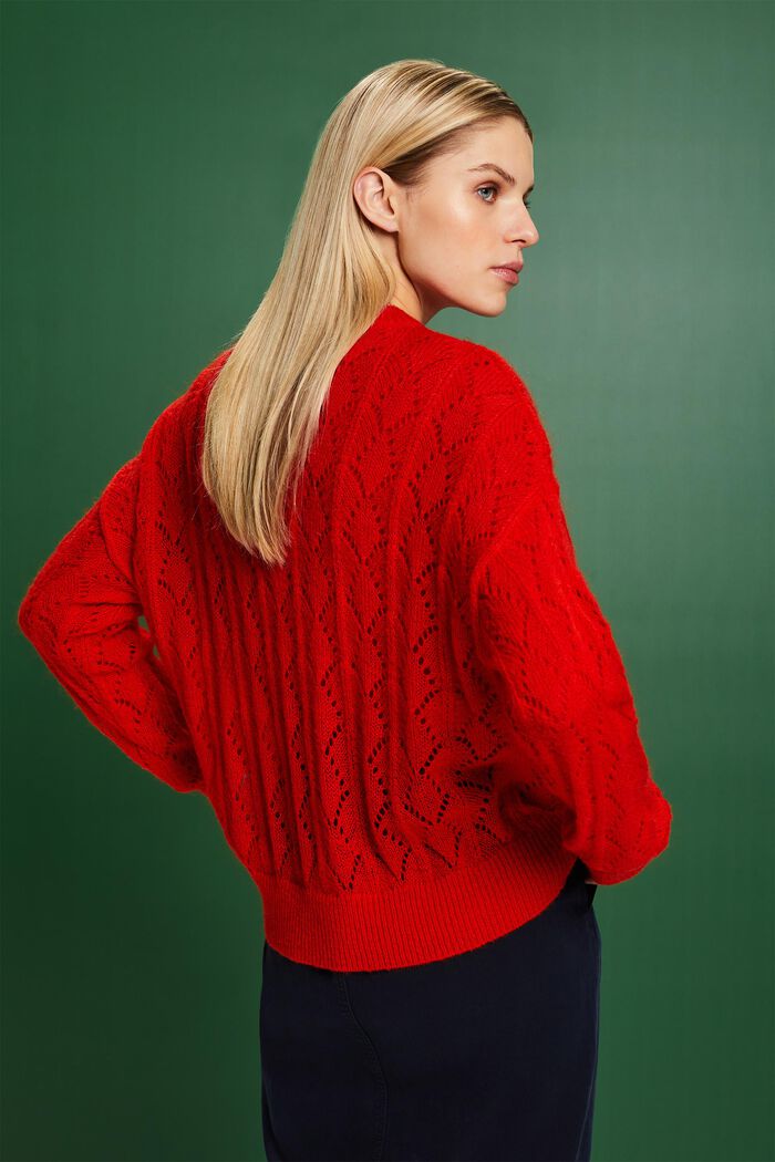 Offenmaschiger Pullover aus Wollmix, RED, detail image number 2