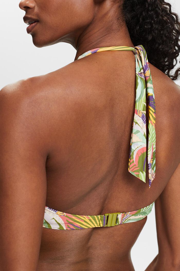 Wattiertes Neckholder-Bikinitop mit Print, DARK GREEN, detail image number 1