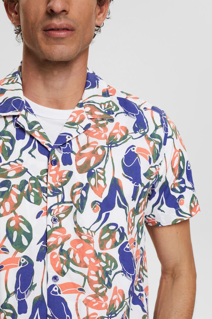 Kurzarm-Hemd mit Tropical-Print, 100% Baumwolle, WHITE, detail image number 4