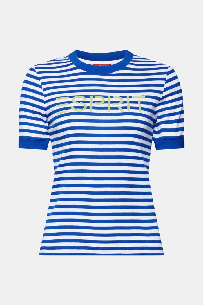 Gestreiftes Baumwoll-T-Shirt mit Logo-Print, BRIGHT BLUE, detail image number 6